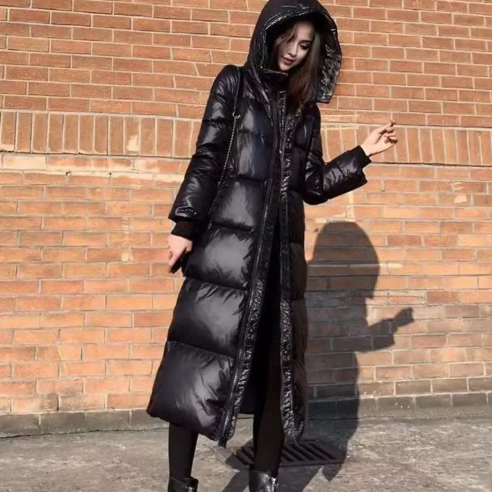 Winter Down Coat Neck Protection Padded Hooded with Pockets Zipper Closure Parka Windproof Heat Retention Daily Cold Weather Out