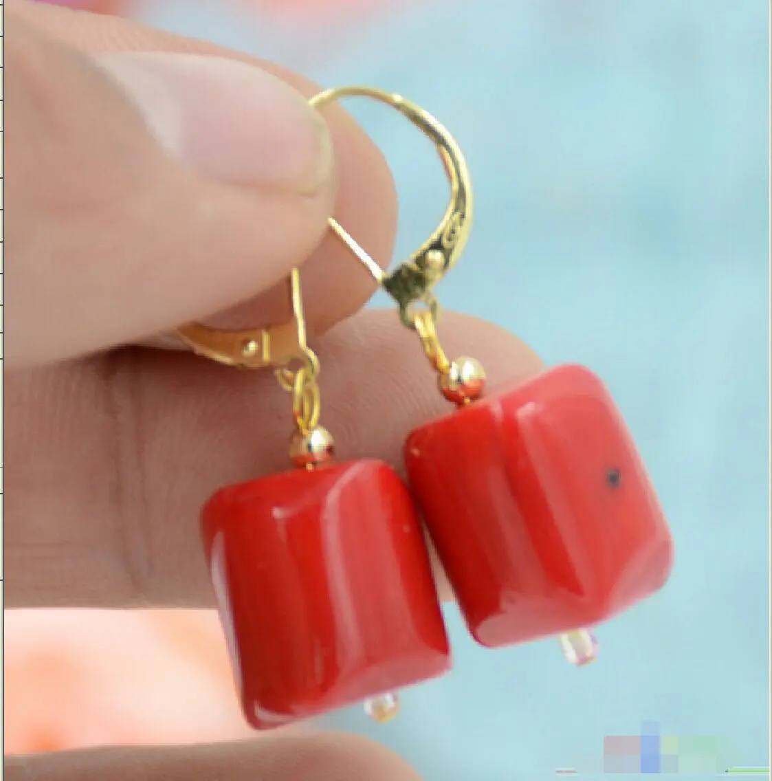 S1768 10x16mm cylindricality red coral DANGLE EARRING