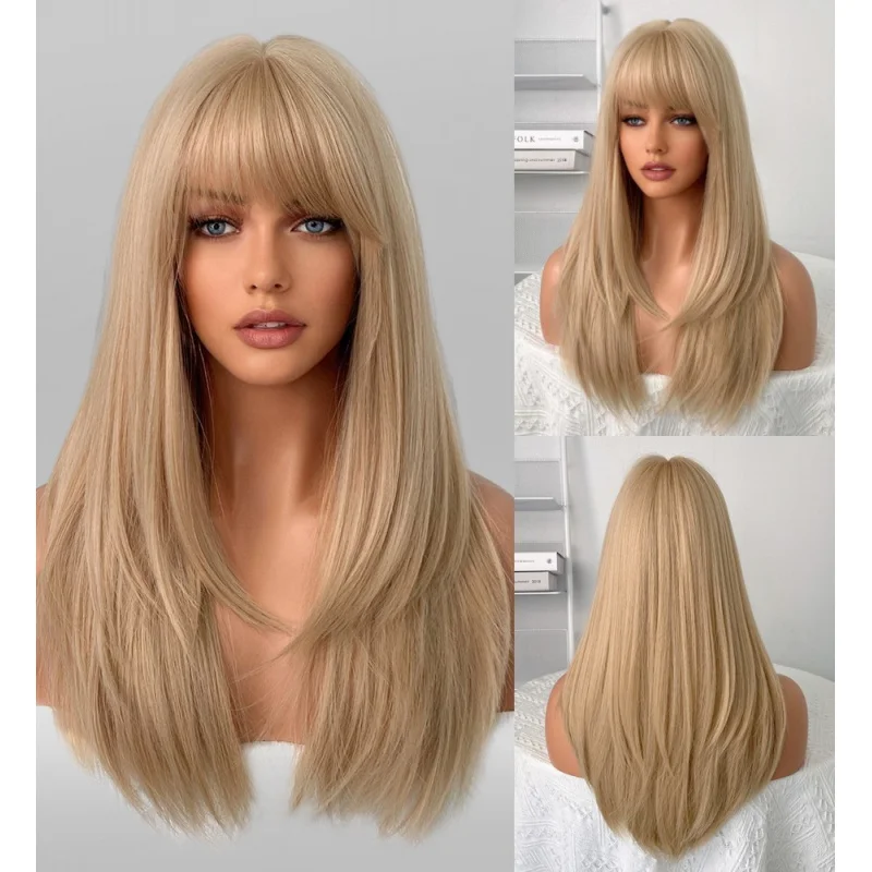 

Soft Long Straight Heat Resistant Hair Blended Blonde Costume Wig With Fringe