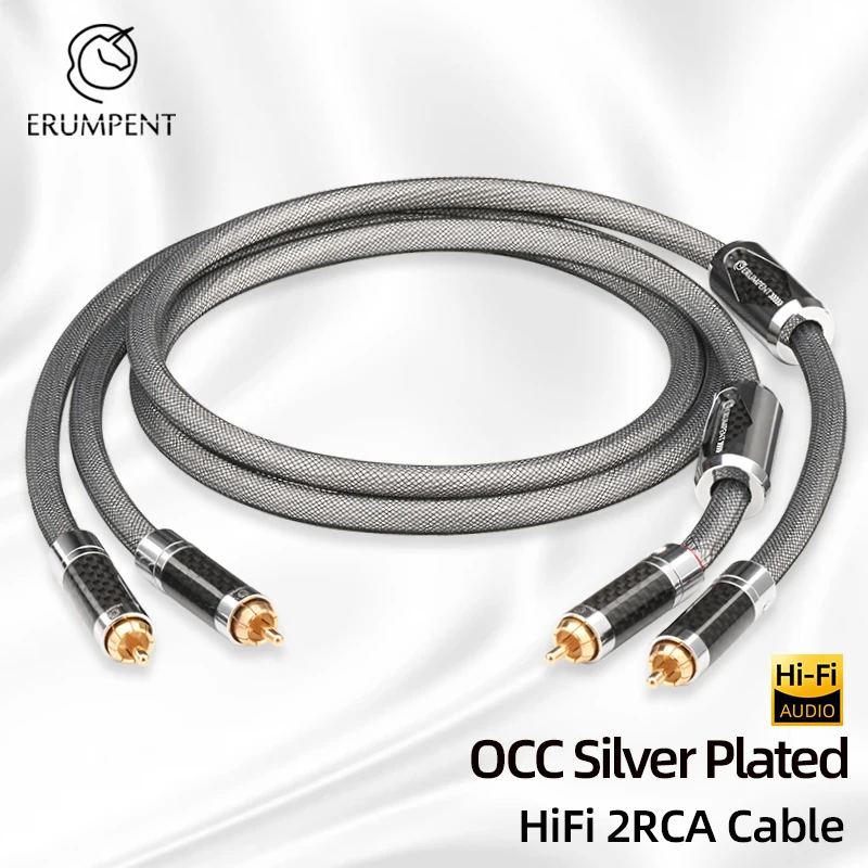 ERUMPENT 1 Pair RCA Audio Cable 2RCA to 2RCA Interconnect Cable HiFi OCC Silver Plated Male to Male For Amplifier DAC Car Audio