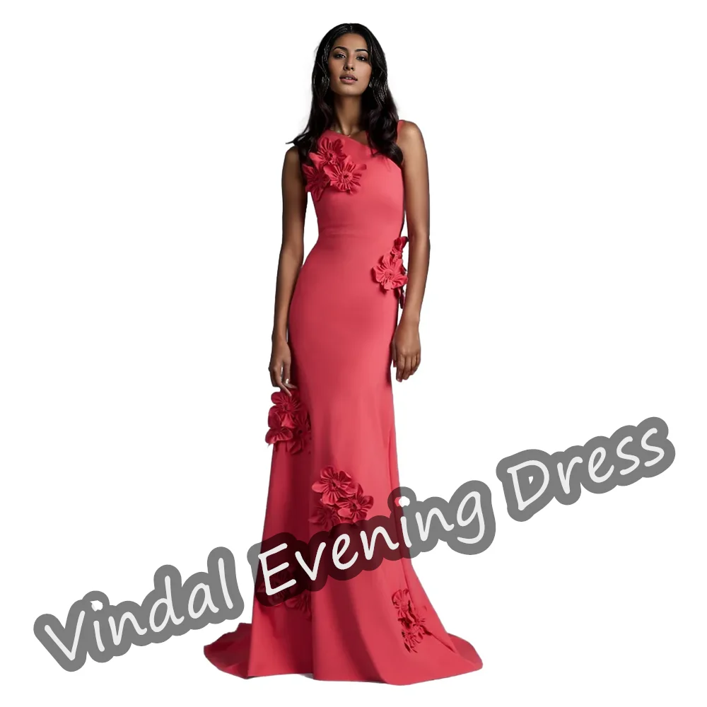 

Vindal One Shoulder Evening Dress Floor Length Mermaid Elegant Built-in Bra Crepe Saudi Arabia Short Sleeves For Sexy Woman 2024