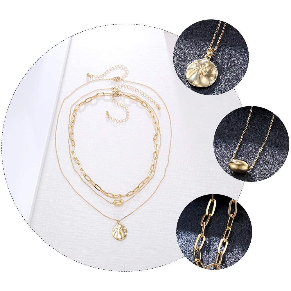 

3Pcs Pendant Neck Rings Vintage Alloy Elegant Adjustable Clavicle Chains Charming Delicate Neck Adornments Stylish Wedding