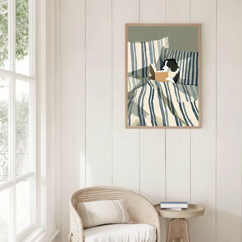 Vintage Greyhound Dogs Reading Breezy Dog in Nature Happy Dogs Animal Poster Canvas Painting Wall Art Pictures Home Decor