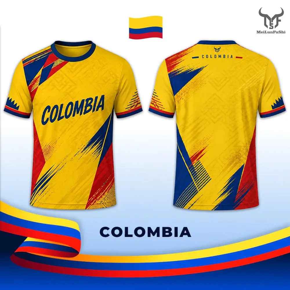 New Colombia Flag Colors Print Soccer Jersey Stadium Sports Training Breathable Soccer T-Shirt Men's Outdoor Casual O-neck Tops