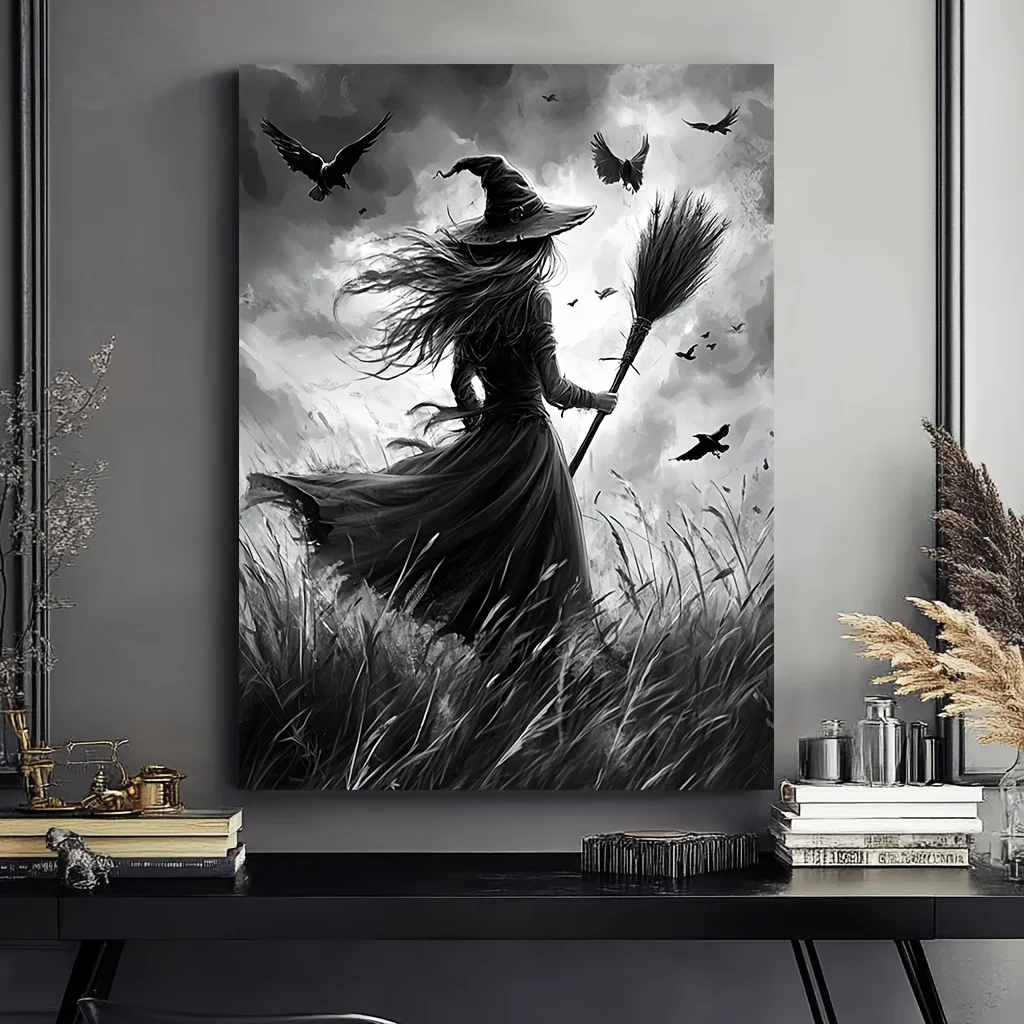 (No frame)1pc Witch Broomstick Canvas - Frameless Magic Decor Suitable for Halloween, Witchcraft & Fantasy Room Decorations -