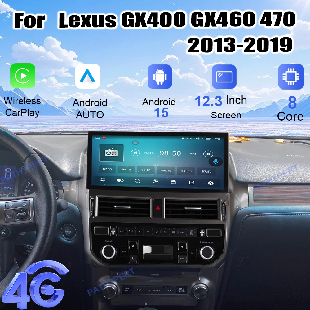 

Беспроводной CarPlay экран Android 15, 12.3 дюйма, для Lexus GX400 GX460 470 2013-2019, автомобильное радио 12+256 ГБ, Unisoc 7870, видеоплеер, DSP, BT