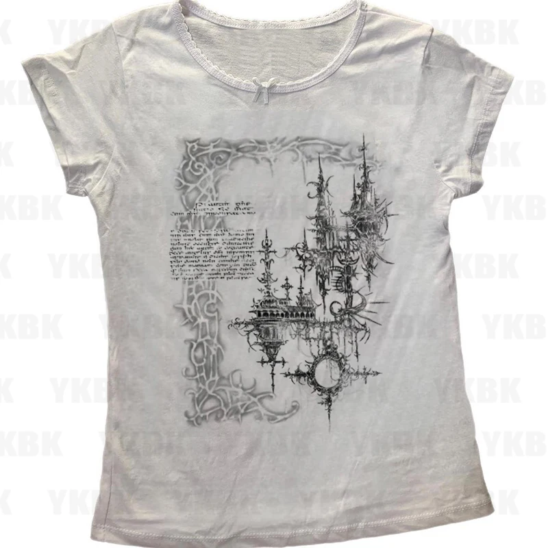 Harajuku الشارع الشهير النساء فتاة الشرير فضفاضة طويلة الأكمام س الرقبة لطيف تيز موضة عادية أنيمي طباعة Y2k تي شيرت الجمالية خمر #4