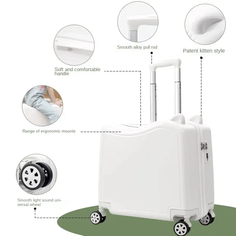 Caixa de embarque super leve para estudante, trolley case, bagagem infantil fofa de desenhos animados, pode sentar e andar, 18 "mala, 20"