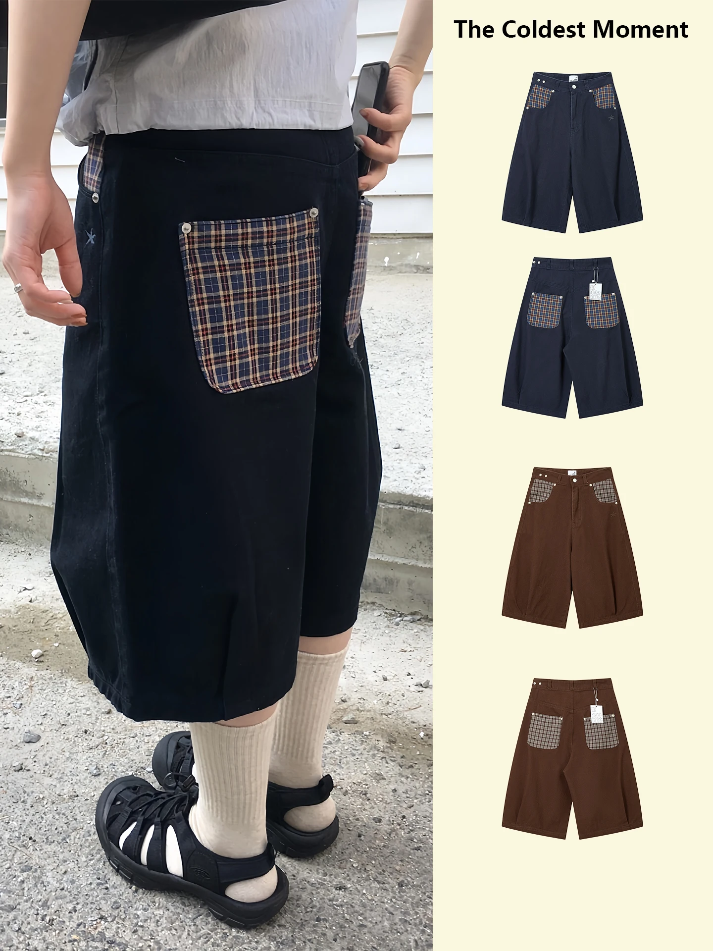 

Casual Wide Leg 7-Length Denim orts for Women High Waist Commuter Sle Summer Seasonal High Elastici Medium Waed Blue ...