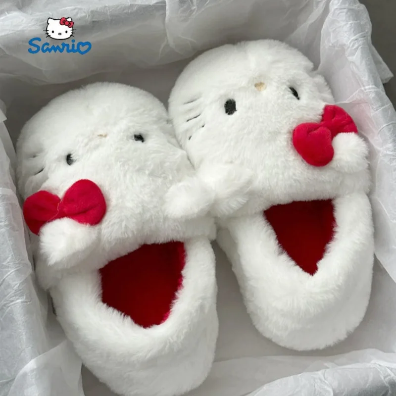 Sanrio Plush Slippers Hello Kitty Kawaii Cute Student Autumn Winter Bedroom Soft Padded Plush Bedroom Aldult Shoes Girls Gifts