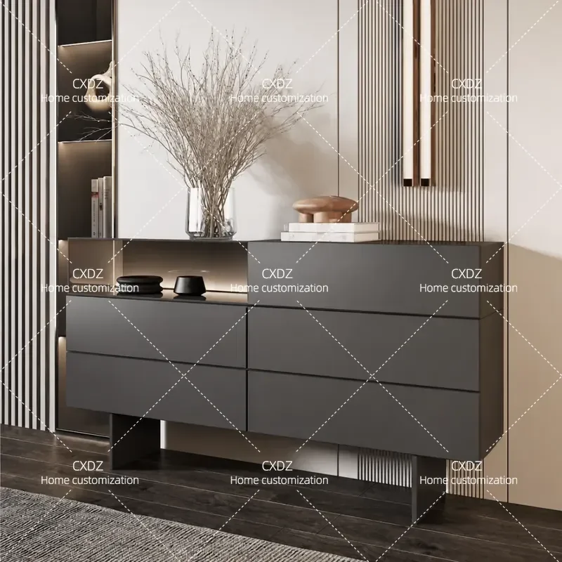 Nordic Six Drawer Chest Solid Wood Sideboard Modern Art Dining Cabinet Simple Entryway Porch Storage Locker Complete