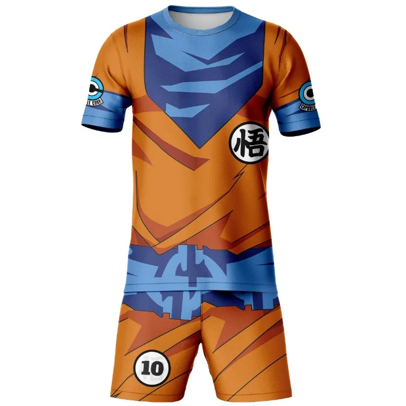 

Комплект для тренировок 2026 Dragon Ball Z: футболка с принтом Гоку и дышащие быстросохнущие шорты для мужчин и детей, для фанатов аниме