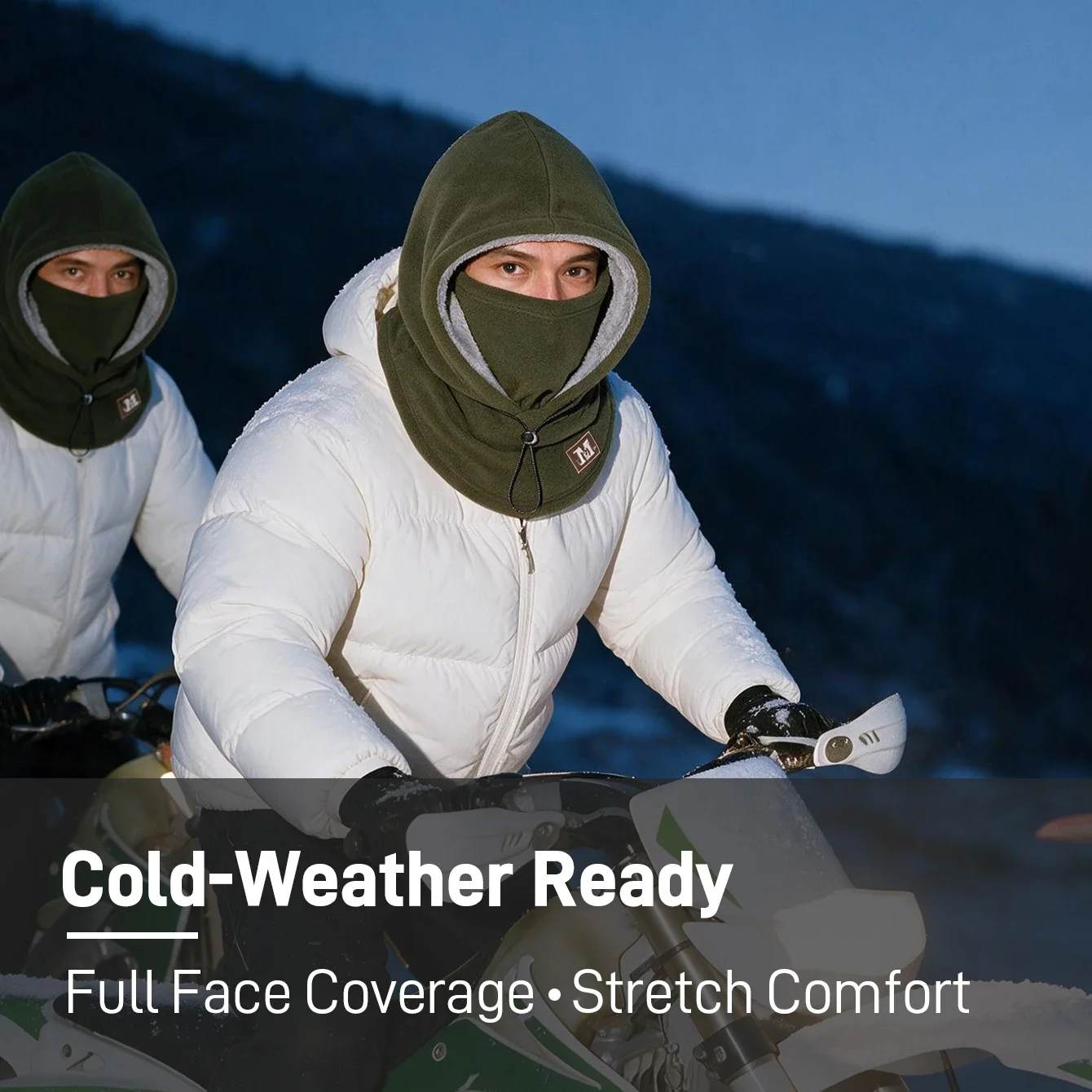 Musion Winterfleece-Sturmhaube, doppellagig, winddicht und warm, ideal zum Radfahren, Skifahren, als Schutz vor Kälte und als Nackenschutz. – Detail 7