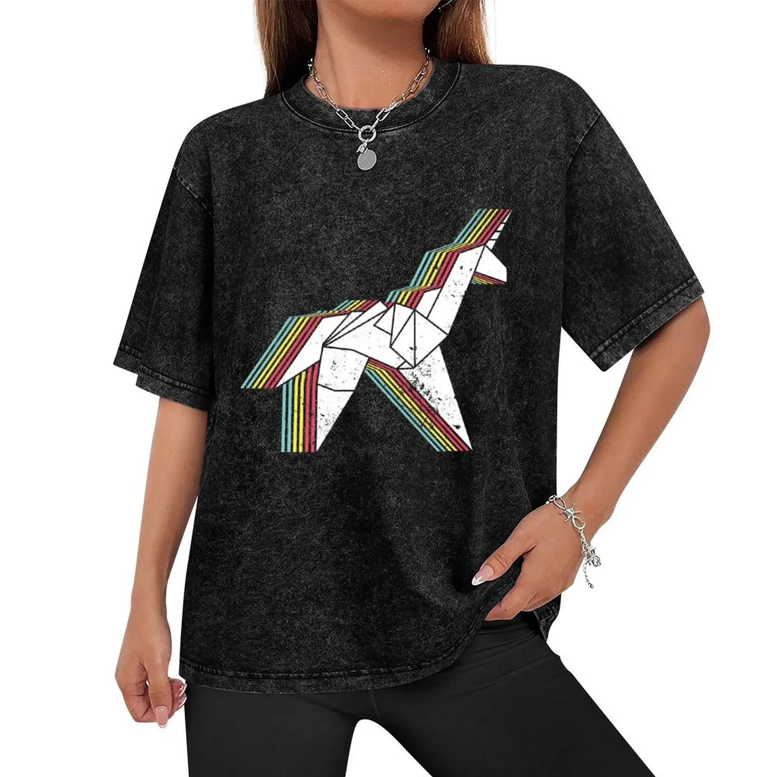 Origami Unicorn (Aged look) T-Shirt anime tshirt sports fans anime clothes rapper graphic tees men clothes