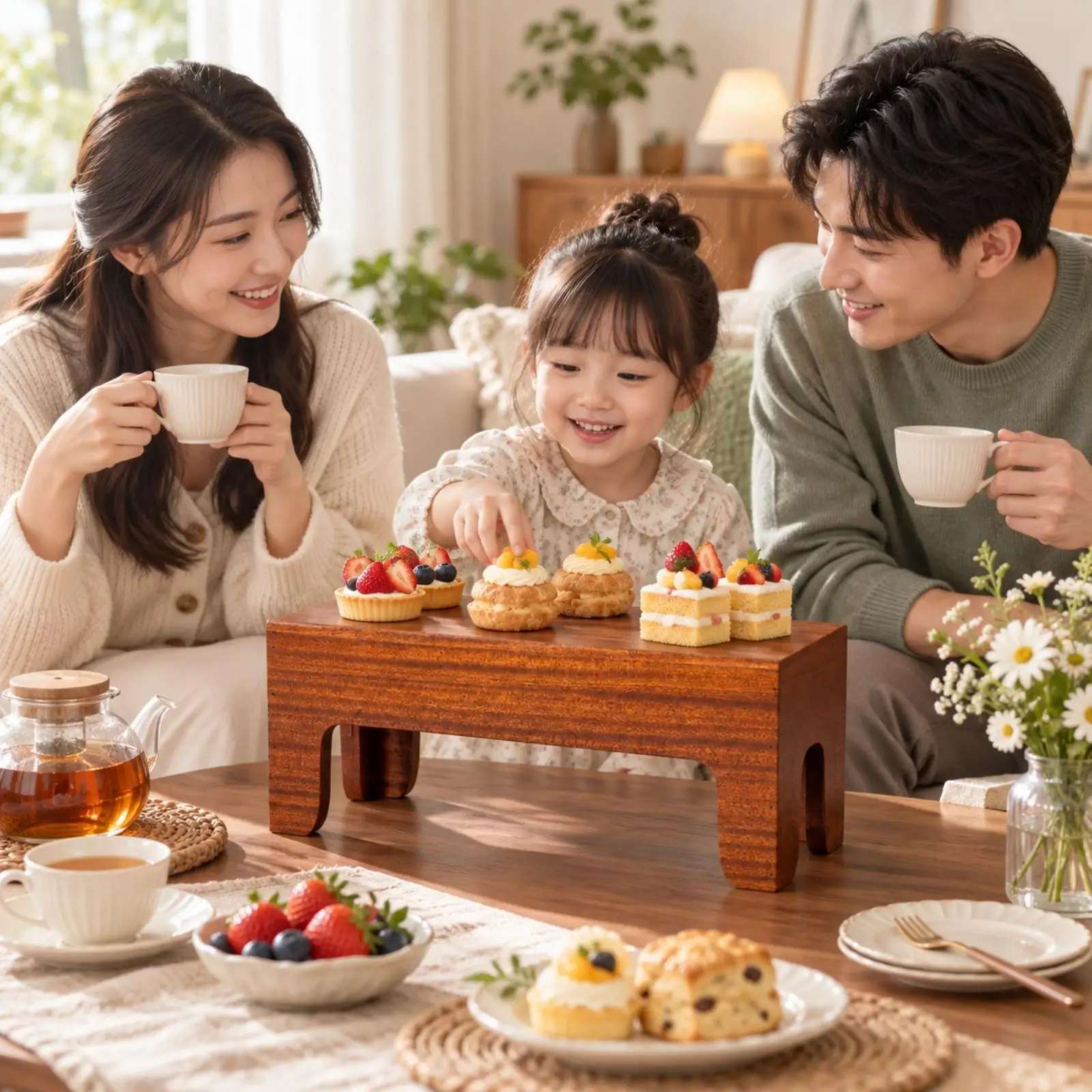 Wood Pastry Display Stand for Dessert Table Buffet Cake Tray Riser with Rectangular Shelf for Bakery Serving