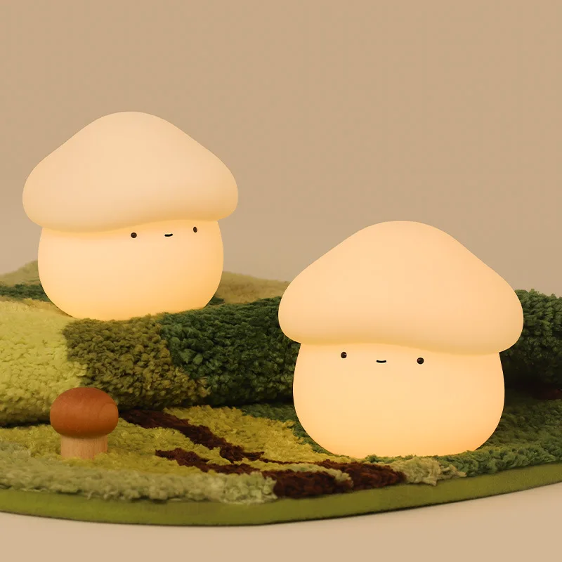1pc Cute Mushroom Bedside Silicone Night Light,Rechargeable,Dimmable Light Up,Timing Function Touch Lamp Night Light