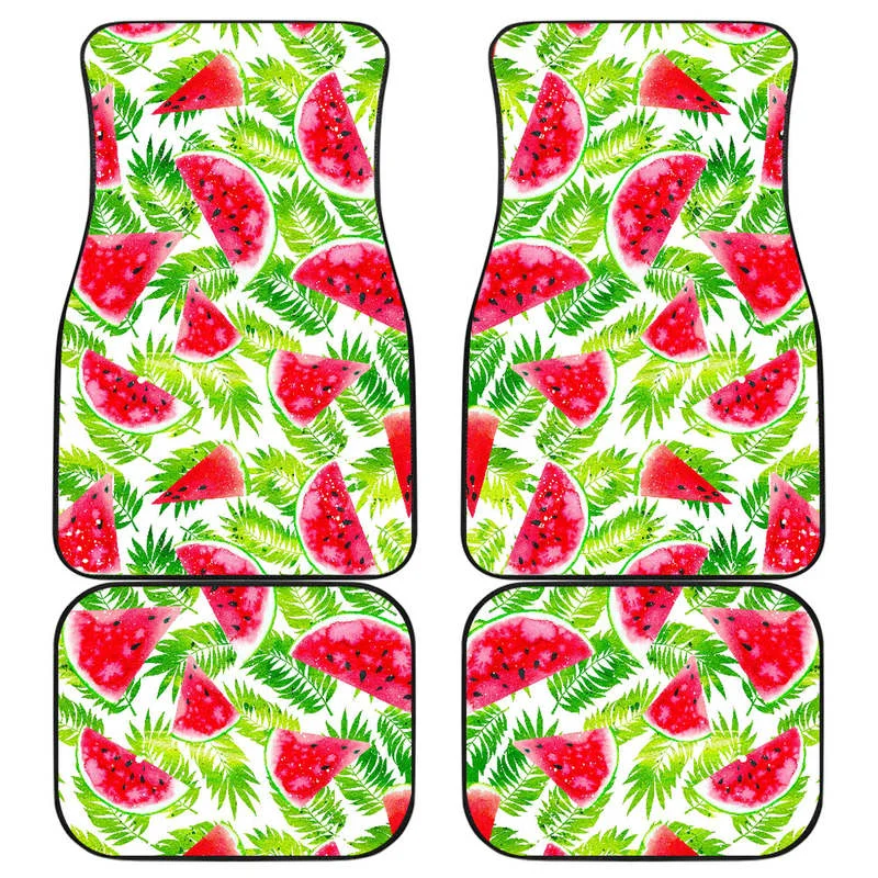 White Summer Watermelon Pattern Print Front and Back Car Floor Mats Heavy Carpet Front and Rear Full Set 4PCs Pack