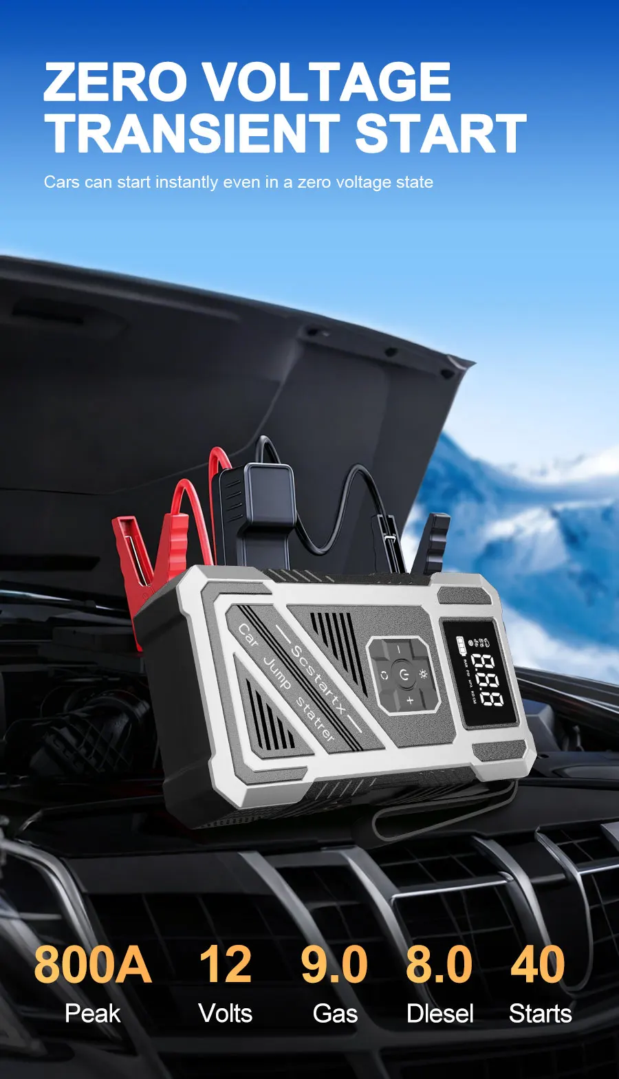 1800*4 Batteriebetriebener Tragbarer 4-in-1 Auto-Starter mit 150PSI Luftkompressor, Smart-Inflator, Notfall-Batteriestarter und Luftpumpe – Detail 3