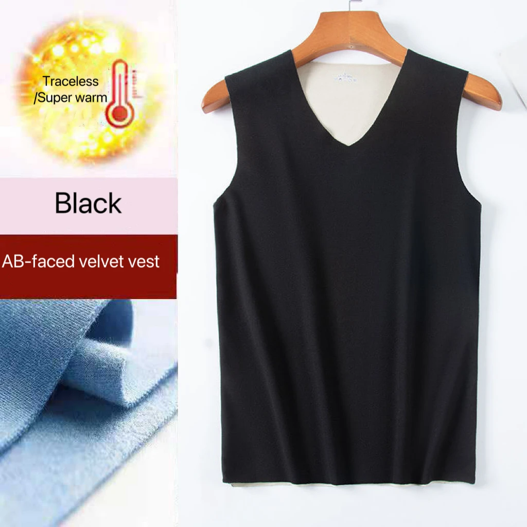 Men Seamless Thermal Vest V Neck Sleeveless Autumn Winter Warm Undershirt Elastic Slim Fit Base Layer Underwear Sleeveless Vest