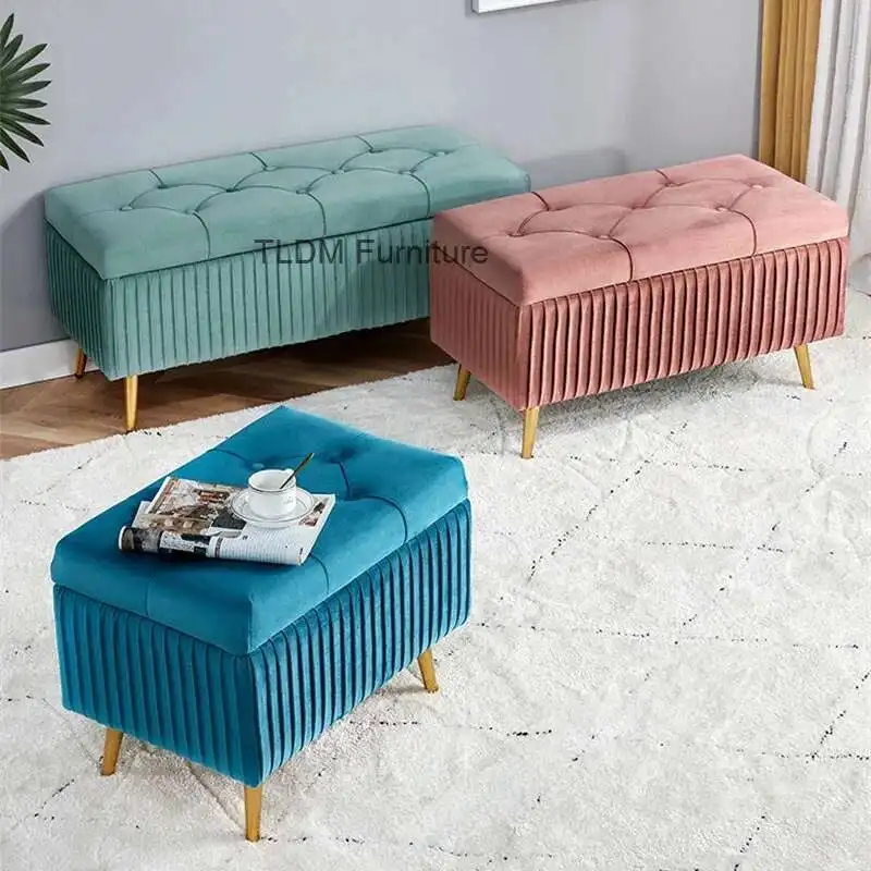 

Designer Velvet Ottomans Home Furniture Modern Entrance Shoe Changing Stools for Living Room Bedroom Bed End Stool Storage Bench