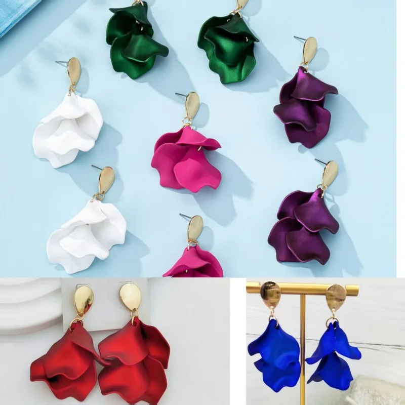 Irregular Petal Tassel Earrings for Women Exaggerated Design Light Luxury Earrings Personalised High Sense Niche  Jewelry Gift