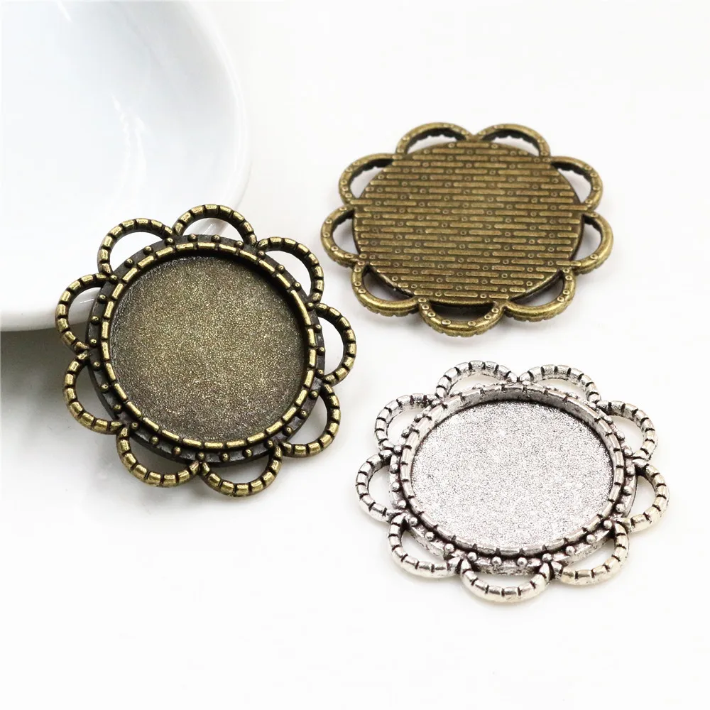 10pcs 18mm Inner Size Antique Bronze And Silver Plated Flower Style Cabochon Base Cameo Setting Charms Pendant