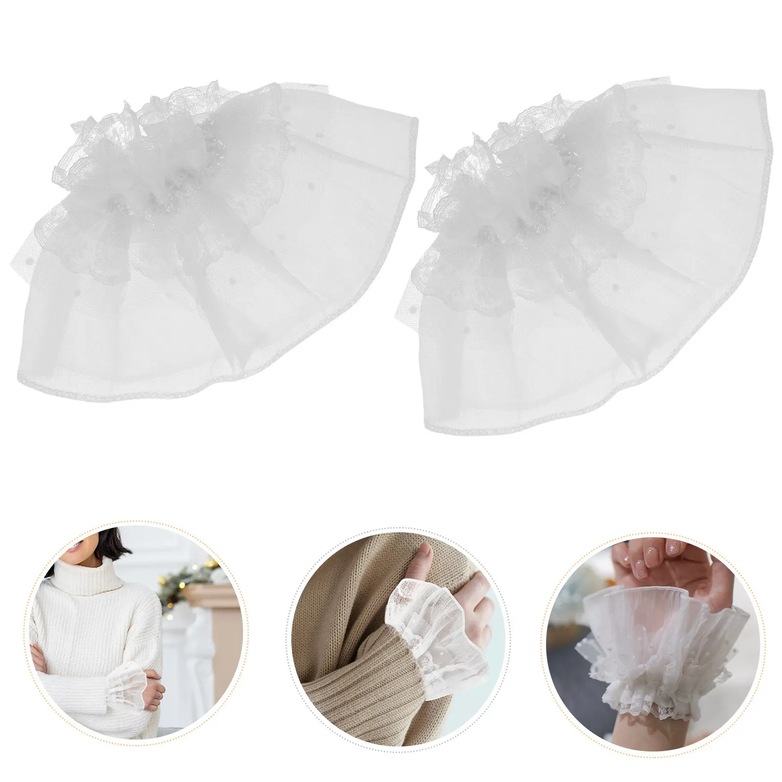 

2 шт. белые короткие нарукавники-манжеты с рюшами в стиле клоун для женских костюмов