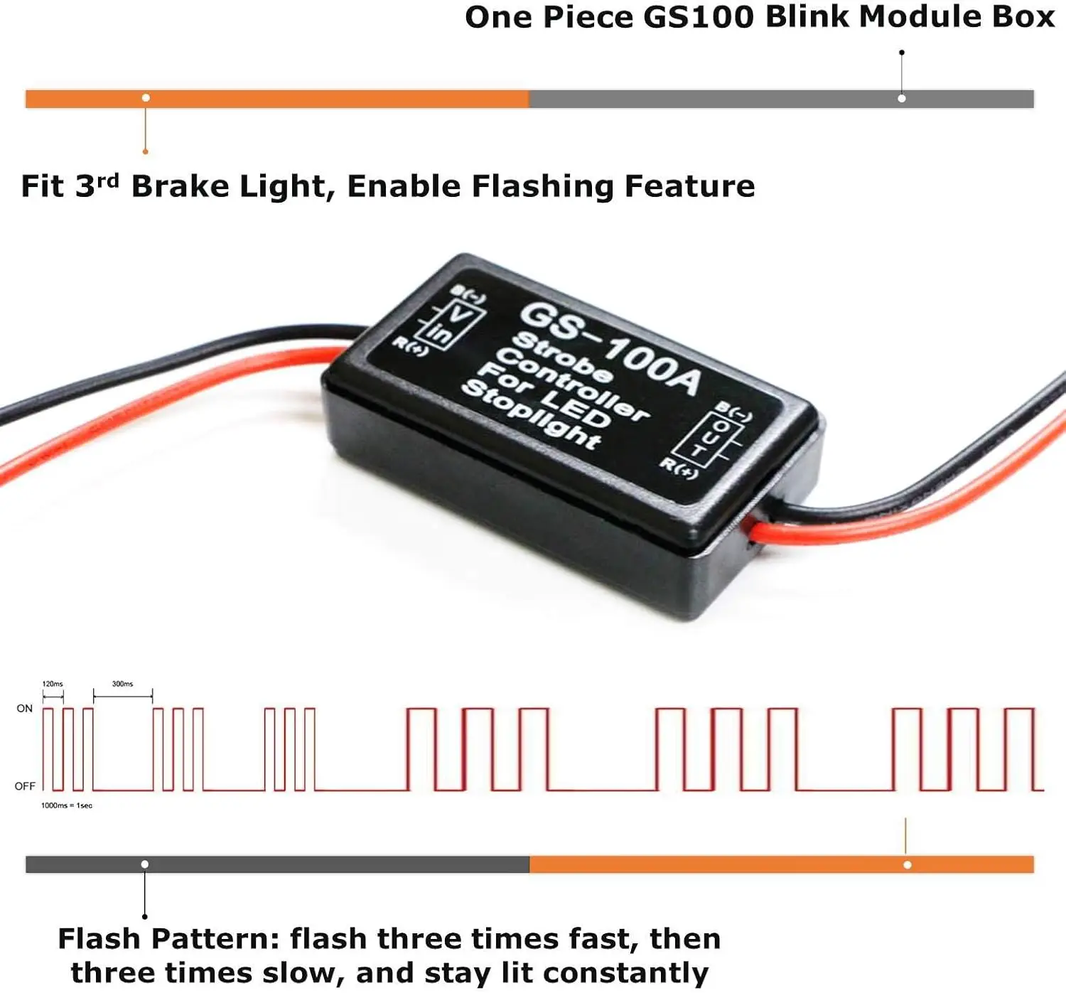 GS-100A Flash Strobe Controller Flasher Module For Car LED Brake Stop Light Lamp CD0102 12V/24V Short Circuit Protection