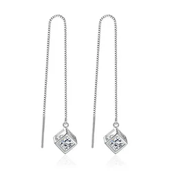 Luxury Brand 925 Silver Plated Earrings for women creative Cube Zirconia Drop Chain Long Tassel Jewelry wedding accessories