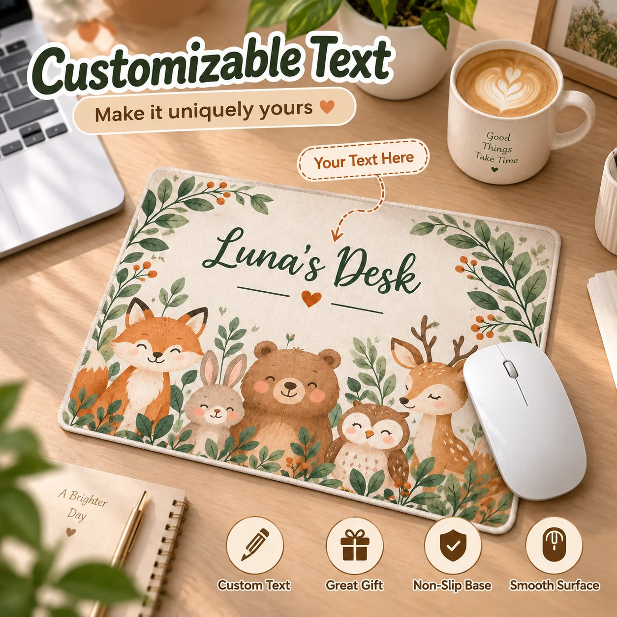 Custom Text Mouse Pad Single‑Sided Print Non‑Slip Rubber Base Portable Foldable Desk Mat Smooth Surface for Office Home Gaming