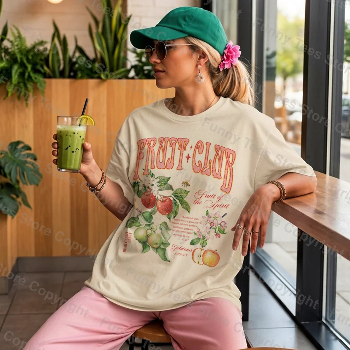 Retro Fruit of Spirit T-Shirts Faith Bible Verse T Shirt Cottagecore Botanical Tee Shirt Women Aesthetic Christian Apparel Gifts