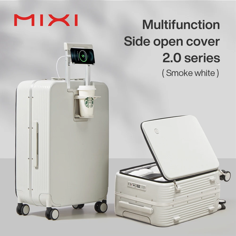 Mixi nieuwe koffer met aluminium frame, handbagage met USB-poort, instapcabinebeker en telefoonhouder 20 24 inch