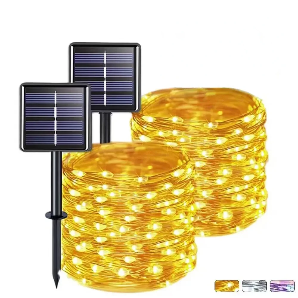 Luzes solares da corda ao ar livre à prova dwaterproof água solar luzes de fadas 7m 12m 42m luzes solares de natal para jardim pátio decorações de casamento