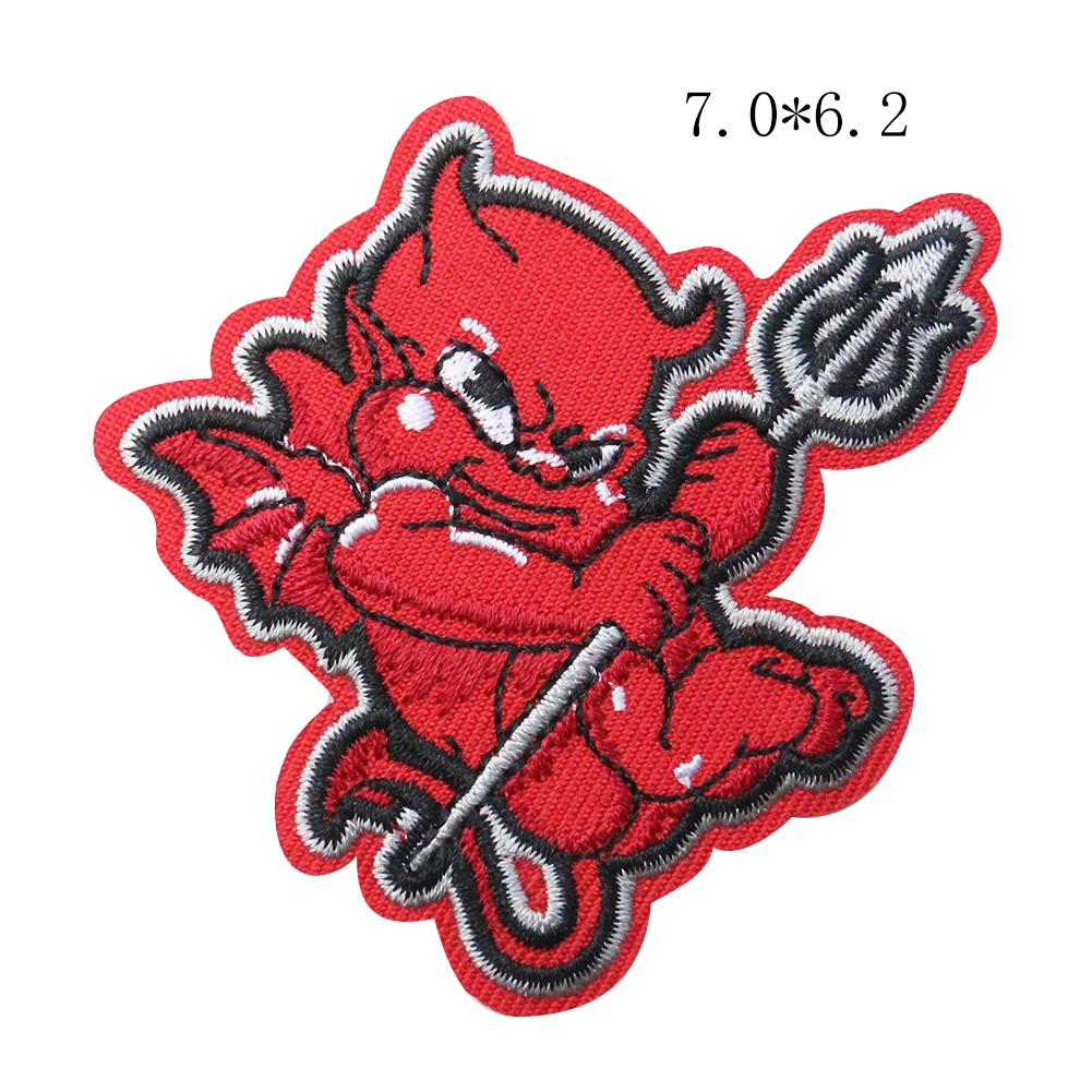 2PCS Devil Imp Embroidery Cloth Stickers Red Fire Head Vampire Badge Iron on Patches DIY Sewing Embroidered Patches for Clothes