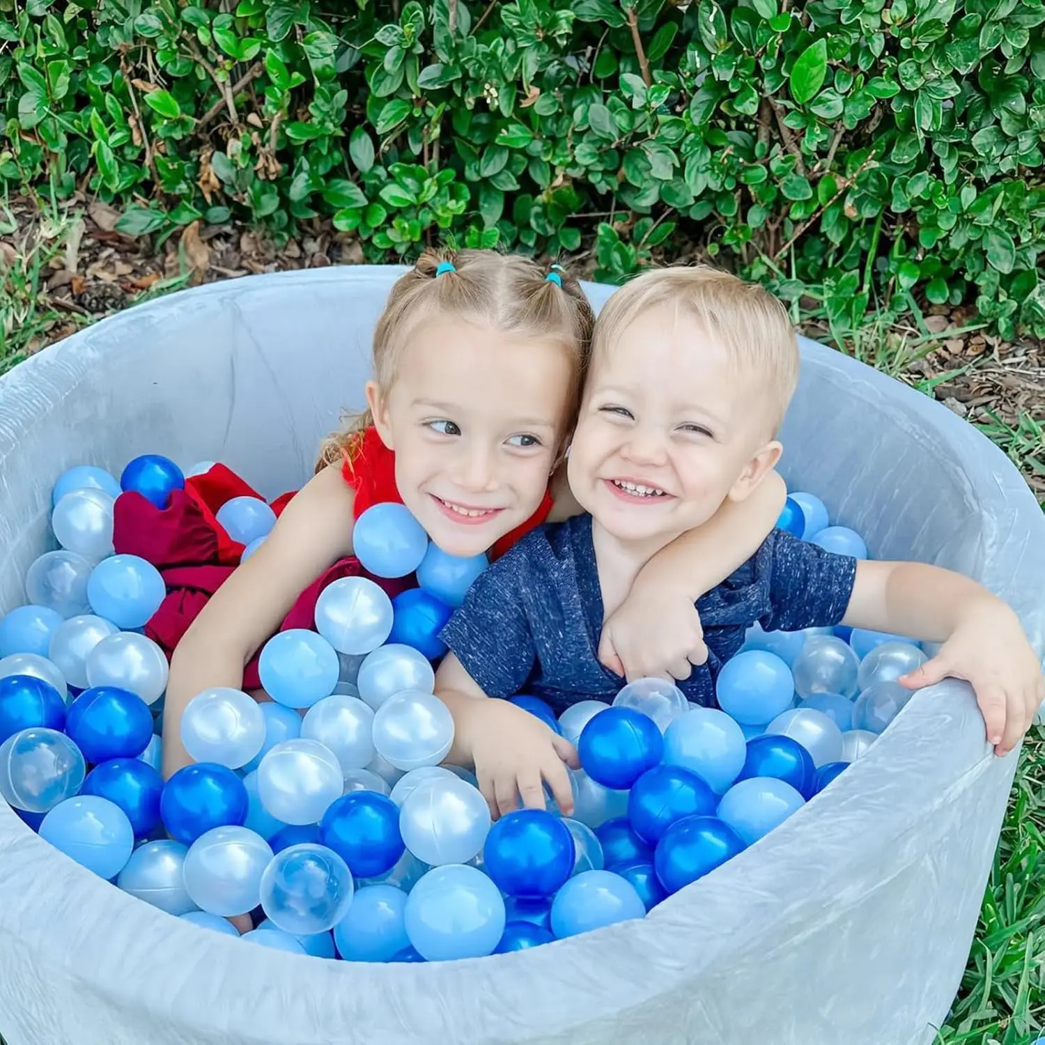 Bolas de bolas para niños pequeños, accesorios de bolas de plástico a prueba de aplastar, azul + azul profundo + blanco pera + 100 bolas transparentes