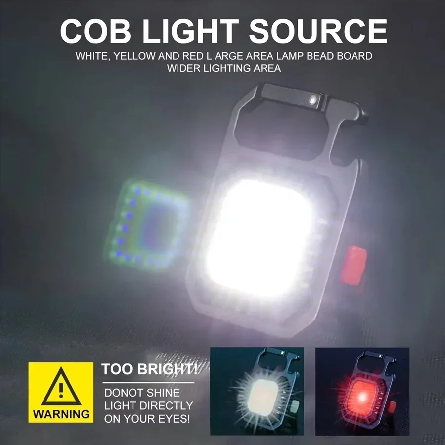 Multifunctional LED Flashlight 7 Modes Rechargeable Keychain Light Outdoor Camping Hiking Emergency Lamp Magnetic COB Work Light