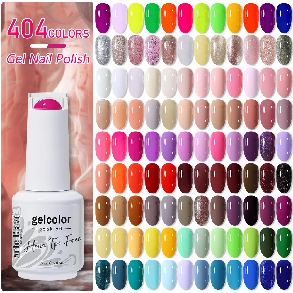 Arte Clavo Gel Nail Polish 400 Colors15ml Semi Permanent Gel Varnish Base Top Coat Nail Art Manicure Soak Off LED UV Salon Gel
