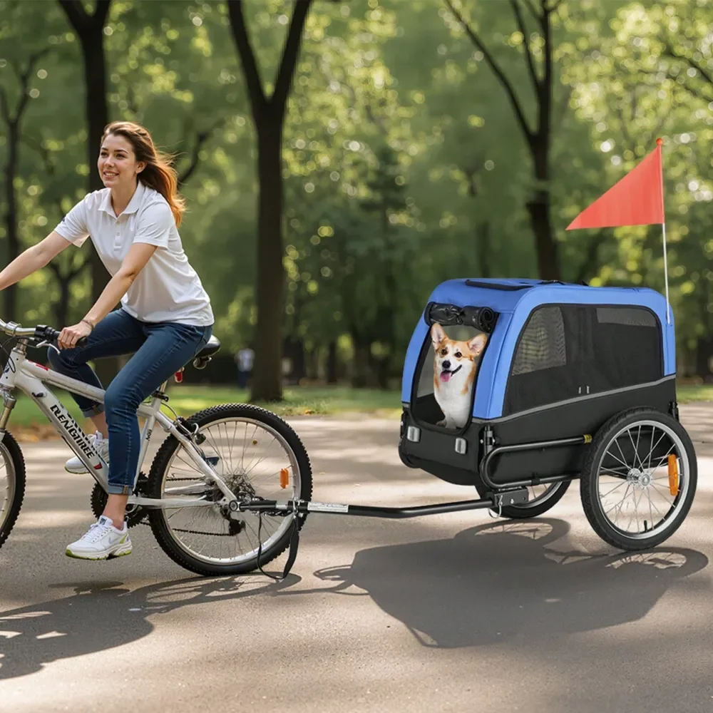

Bike Trailer, Supports To 66 Lbs, Pet Cart Bicycle Carrier For Small Medium Dogs, Easy Folding Frame With Quick Release Whee