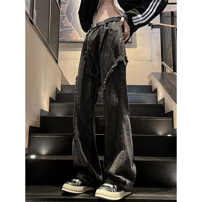 

Waed Vintage Men's Jeans Spring Summer Large Size Tear Splicing Design Sense Pants Middle Waist Elastic Long Trousers