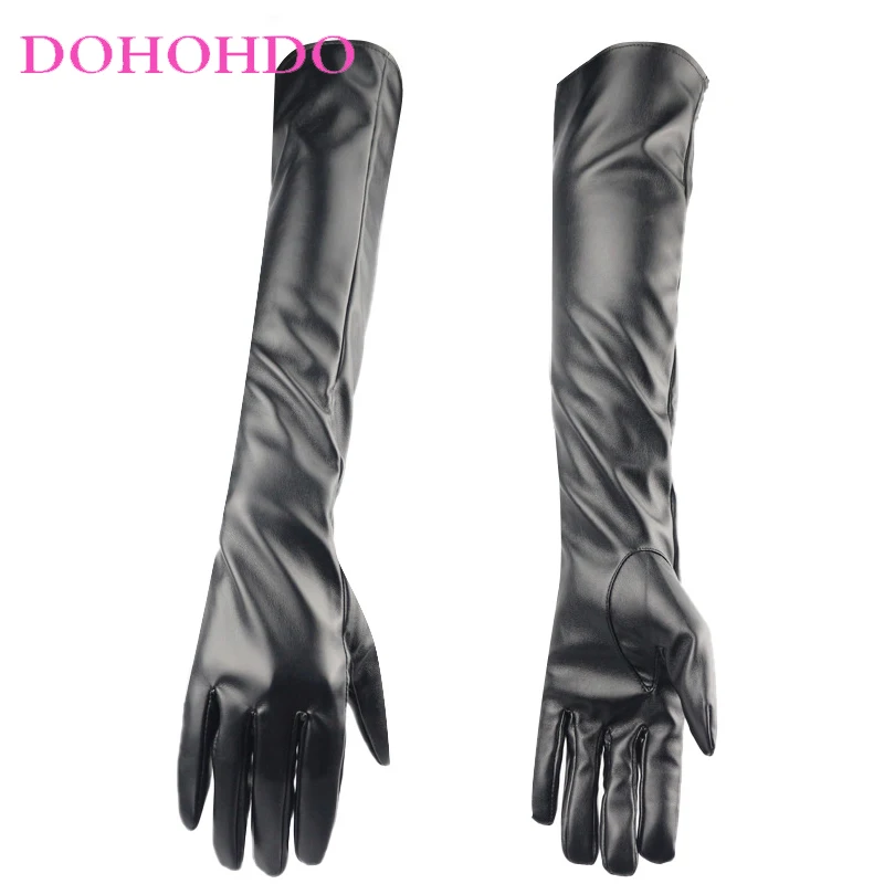 

2026 50CM Touch-screen Leather Extra-long Gloves Lengthen Dancing Leather Elbow Pads Black Sexy Nightclub Ladies Gloves Перчатки