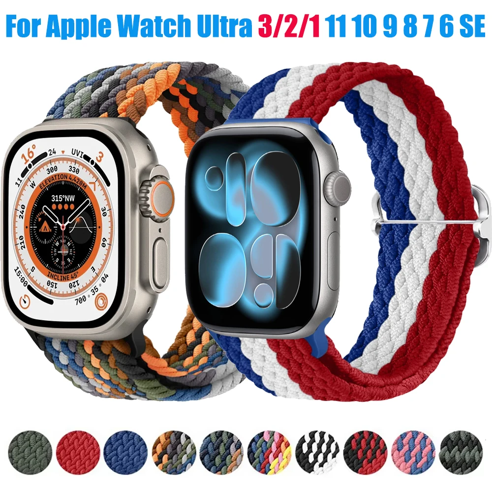 Nylonarmband für Apple Watch Ultra 3/2/1 49 mm 11, 10, 42 mm, 46 mm, geflochtenes, atmungsaktives Armband für IWatch 9, 8, 7, 6, 5 SE 45 mm, 41 mm, 44 mm
