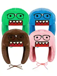 Outdoor New Glasses Domo kun Cartoon Embroidered Knitted Hat Same Style Warm Windproof Hip Hop Casual Trendy Hat Autumn Winter