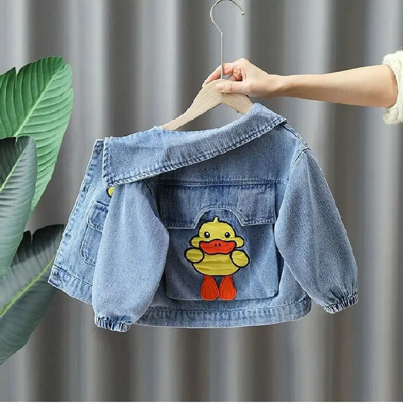 Somenie 2026 New Spring & Autumn Boys Denim Jacket, Cute Little Yellow Duck Printed Top for Toddlers & Medium Kids