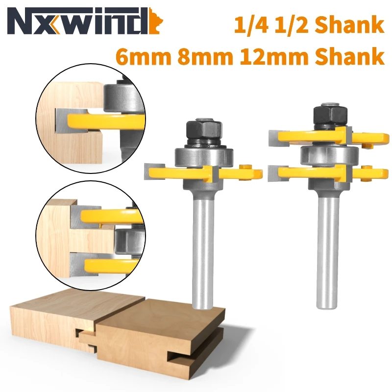 

NXWIND 2PCS 6/8/12/6.35/12.7MM Shank 47MM T&G ASSEMBLY Cutter Router Bit Woodworking Milling Cutter For Wood Face Mill