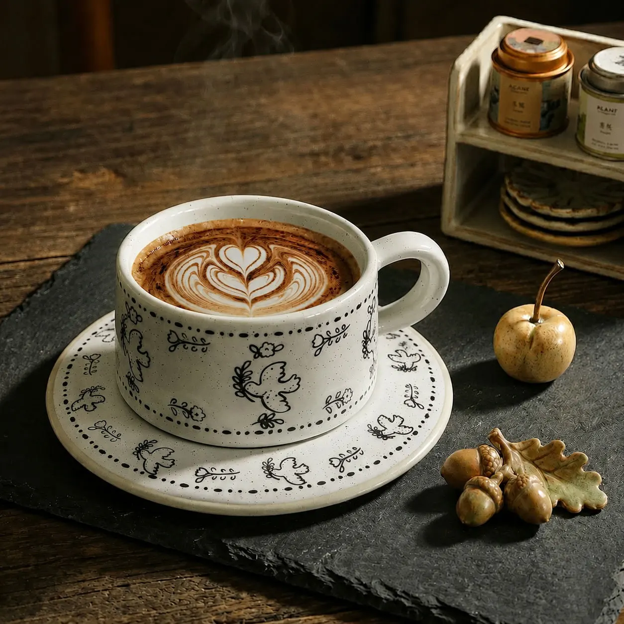 Light Luxury Coffee Cup and Dish Set, Mug Set, Latte Cup, High Aesthetic Retro Coarse Ceramic Cup
