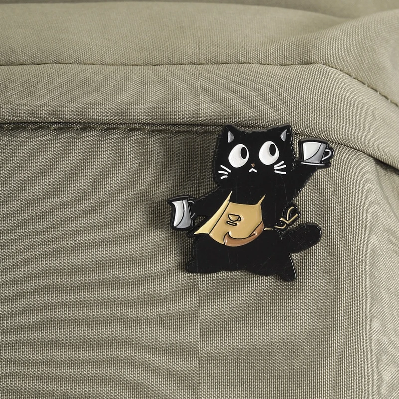Barista Black Cat Enamel Pin Cartoon Cat Brooches Apron Animals Lapel Badge For Backpacks Bags Adorable Gift For friends view 4