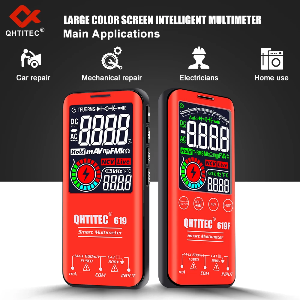 QHTITEC-Multimètre Intelligent à Grand Écran Multifonctionnel, Maintenance d'Électricien, Groupe de Fer à Souder, DC AC NCV