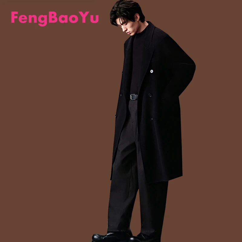 

Double-sided Wool Men's Coat with Double Front Buttons, Long Style, Outdoor Warm and Protective, Suitable for Autumn and Winter
