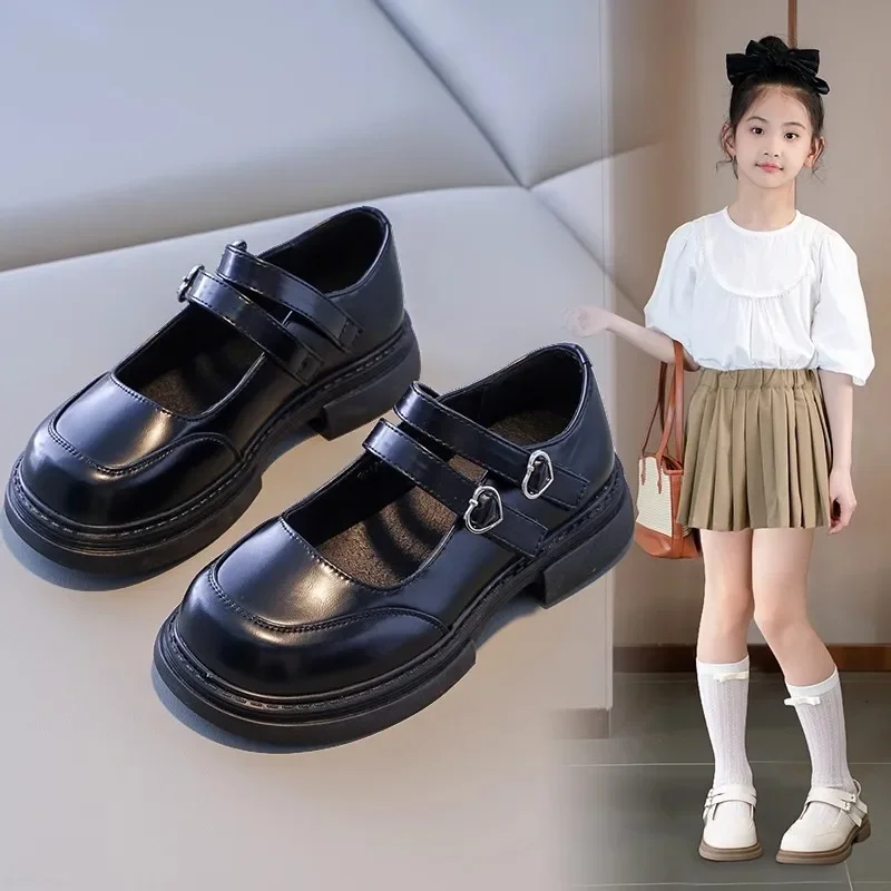 Neue Mode Mädchen Leder Schuhe Zurück Zu Schule Schwarz Party Hochzeit Wohnungen Für Hochzeit Party Herz Schnalle Prinzessin Kinder Schuhe