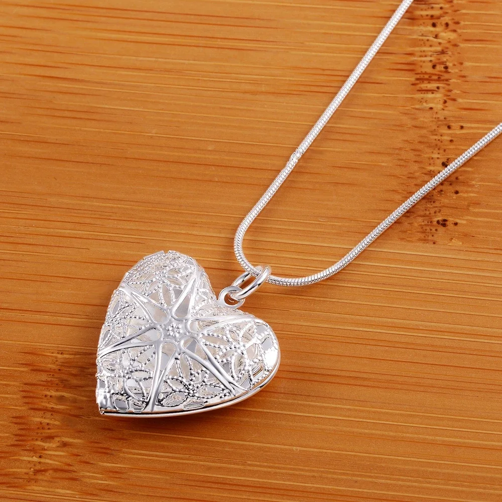 

Hot 45-75cm 925 Sterling Silver Pattern Heart Photo Frame Pendant Necklace for Women Christmas Gift Fashion Wedding Jewelry